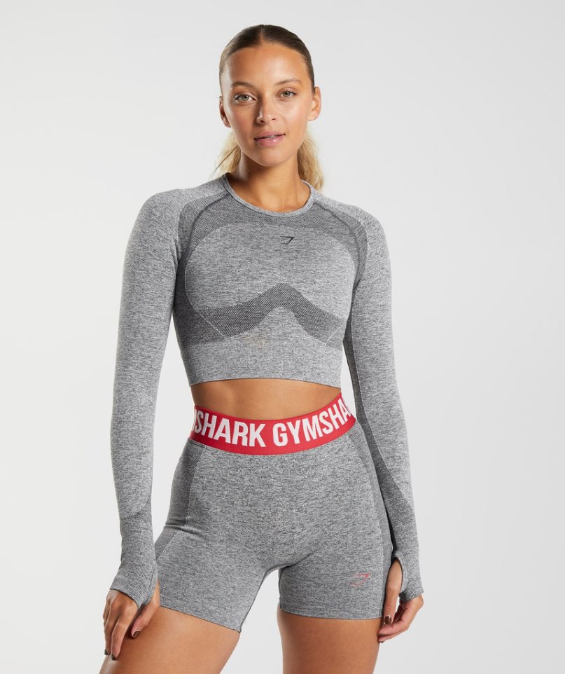 Women\'s Gymshark Flex Long Sleeve Cropped Tops Grey | CA AN3570